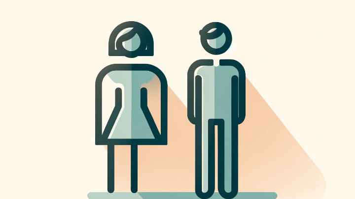 illustration with subtle colors of a man and woman icons