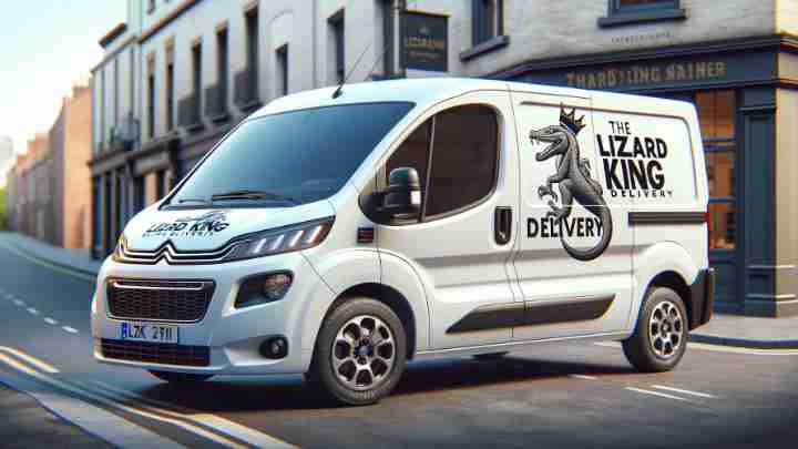 White van with the slogan The lizard king